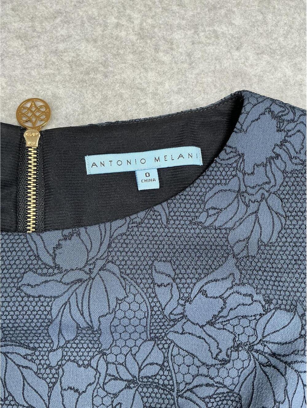Antonio Melani Black and Gray Floral Sheath Dress with Gold Zipper Size 0